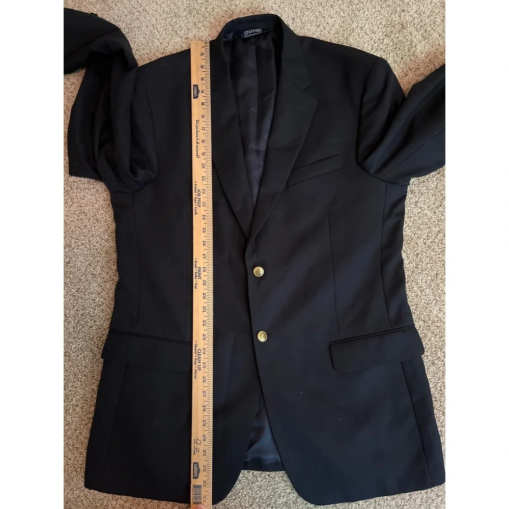 Stafford Men's Blazer 42L Navy Blue Gold Buttons Two Button Sport Coat Jacket
